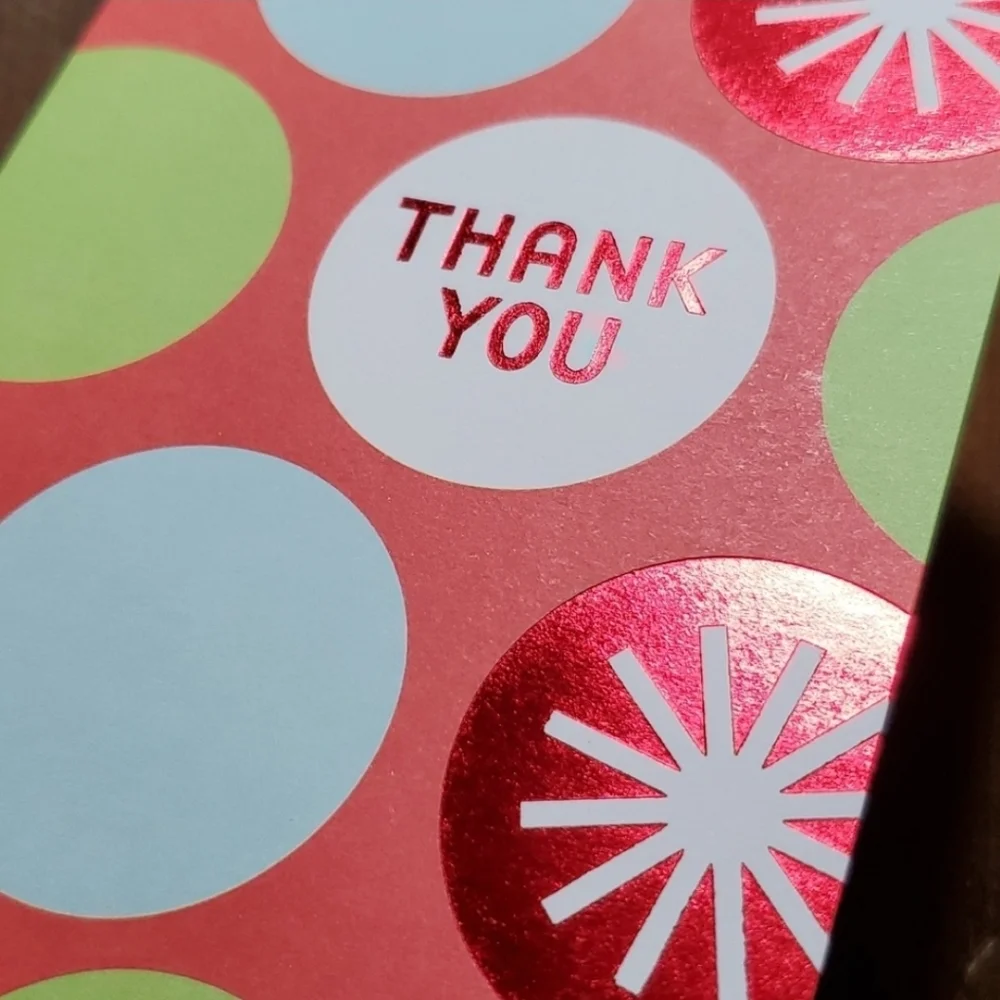 10 Thank You Blank Greeting Cards Red Polka Dots Blue Birthday Happy Hallmark